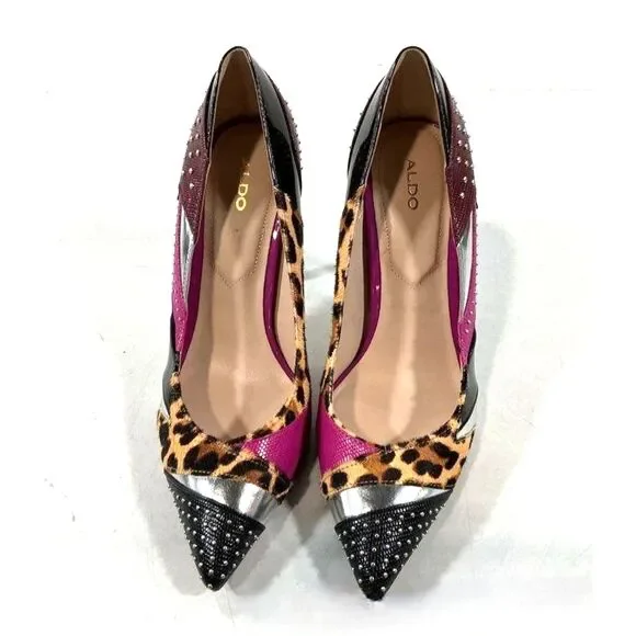 EUC Aldo Wicilidia Patchwork  Multi Print Point Toe Pumps Women's 8.5 - Picture 3 of 6